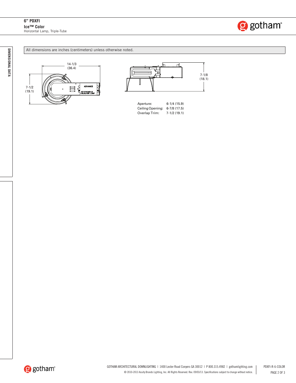 6” pdxfi ice™ color | Gotham 6 PDXFI Ice Color SpecSheet User Manual | Page 2 / 3