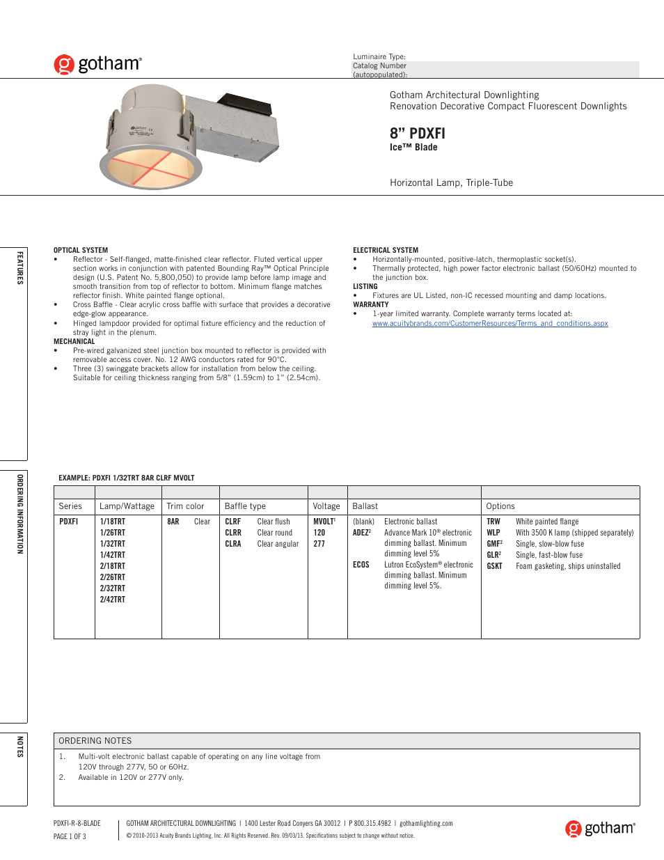 Gotham 8 PDXFI Ice Blade SpecSheet User Manual | 3 pages