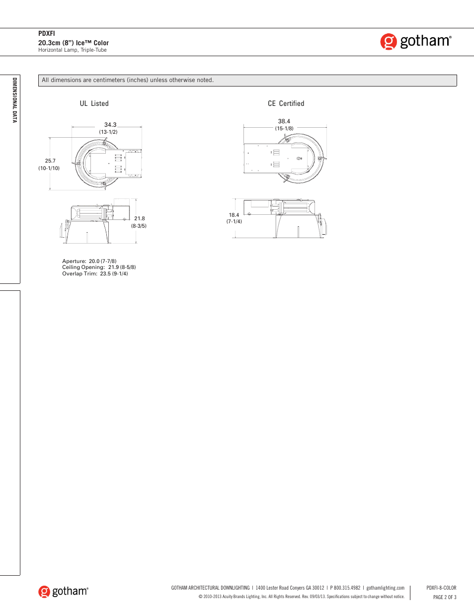 Gotham PDXFI 20.3cm (8) Ice Color SpecSheet User Manual | Page 2 / 3