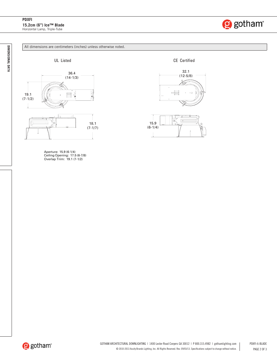 Gotham PDXFI 15.2cm (6) Ice Blade SpecSheet User Manual | Page 2 / 3