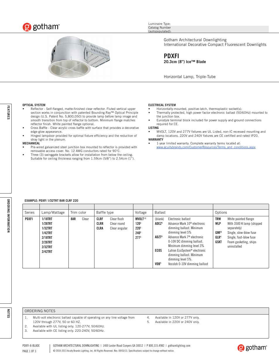 Gotham PDXFI 20.3cm (8) Ice Blade SpecSheet User Manual | 3 pages