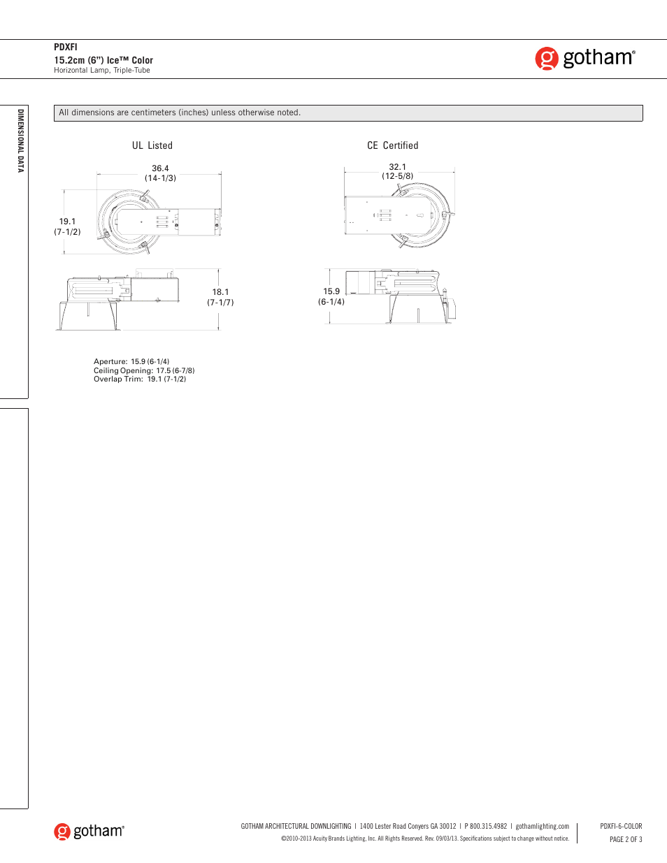 Gotham PDXFI 15.2cm (6) Ice Color SpecSheet User Manual | Page 2 / 3