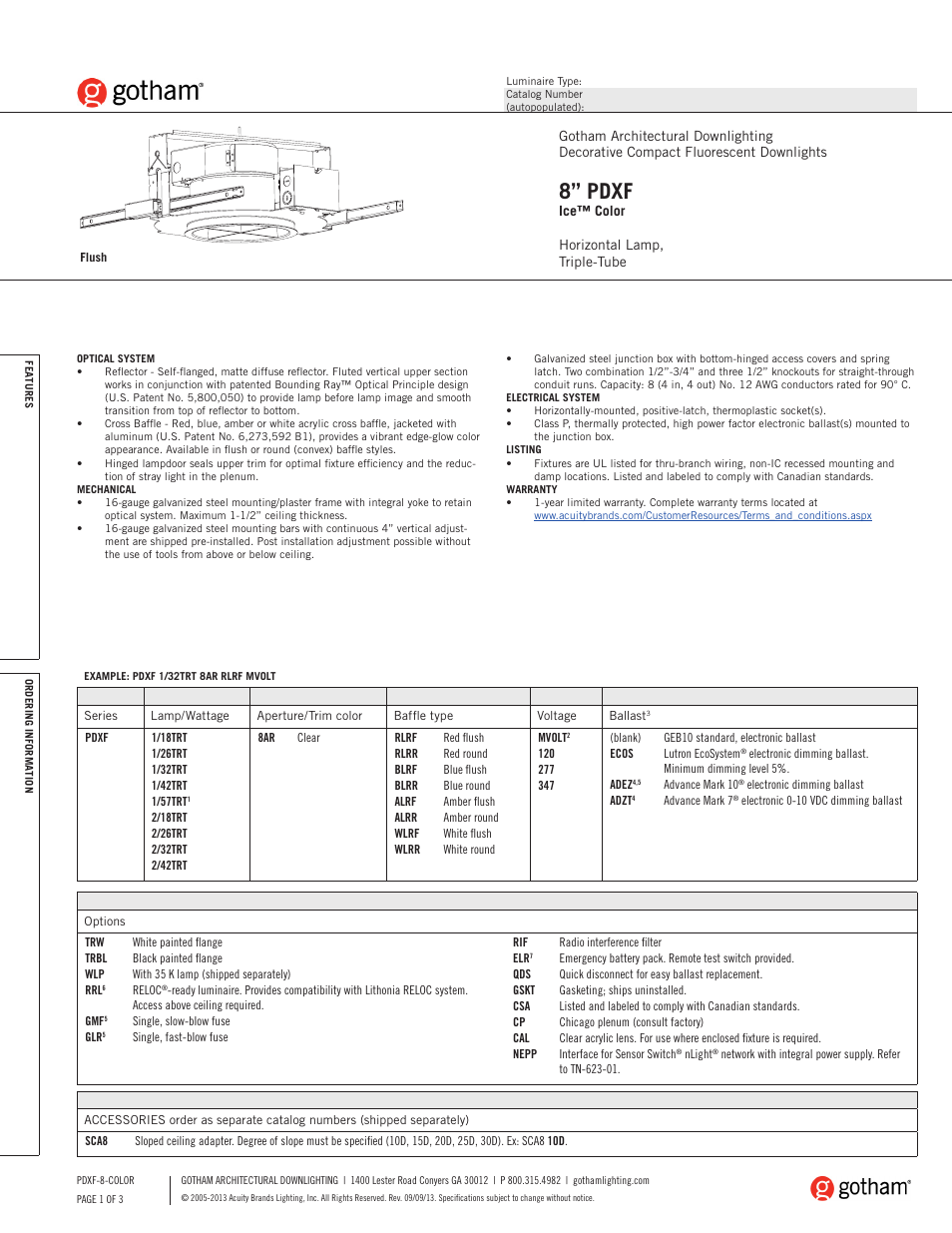 Gotham 8 PDXF Ice Color SpecSheet User Manual | 3 pages