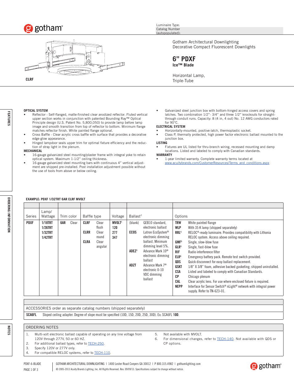 Gotham 6 PDXF Ice Blade SpecSheet User Manual | 3 pages