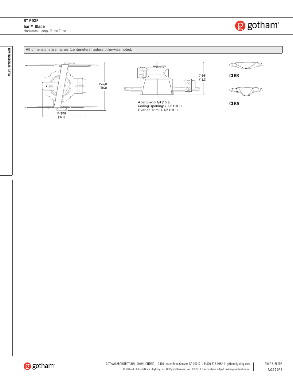 Clra clrr, 6” pdxf ice™ blade | Gotham 6 PDXF Ice Blade SpecSheet User Manual | Page 2 / 3