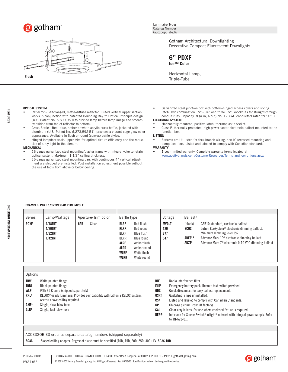 Gotham 6 PDXF Ice Color SpecSheet User Manual | 3 pages