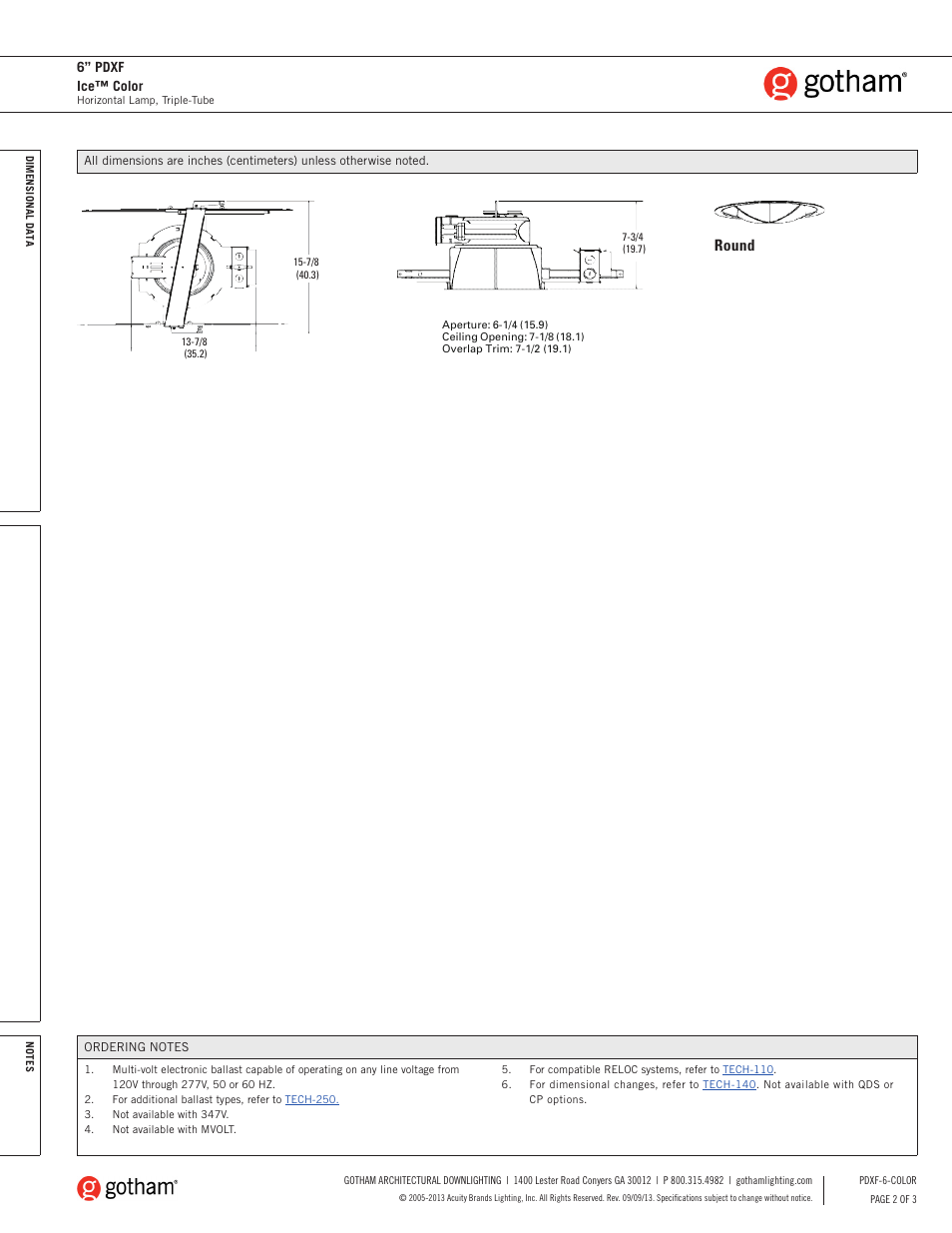 Round, 6” pdxf ice™ color | Gotham 6 PDXF Ice Color SpecSheet User Manual | Page 2 / 3