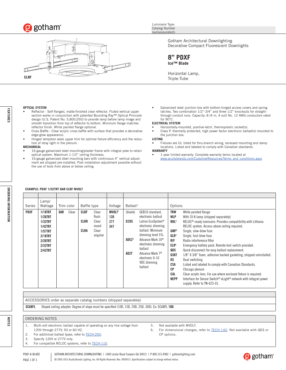 Gotham 8 PDXF Ice Blade SpecSheet User Manual | 3 pages