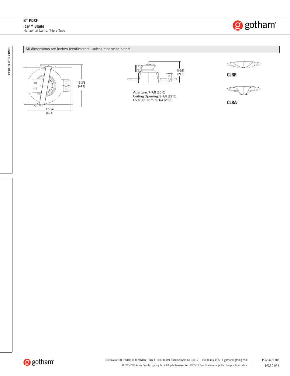 Clra clrr, 8” pdxf ice™ blade | Gotham 8 PDXF Ice Blade SpecSheet User Manual | Page 2 / 3