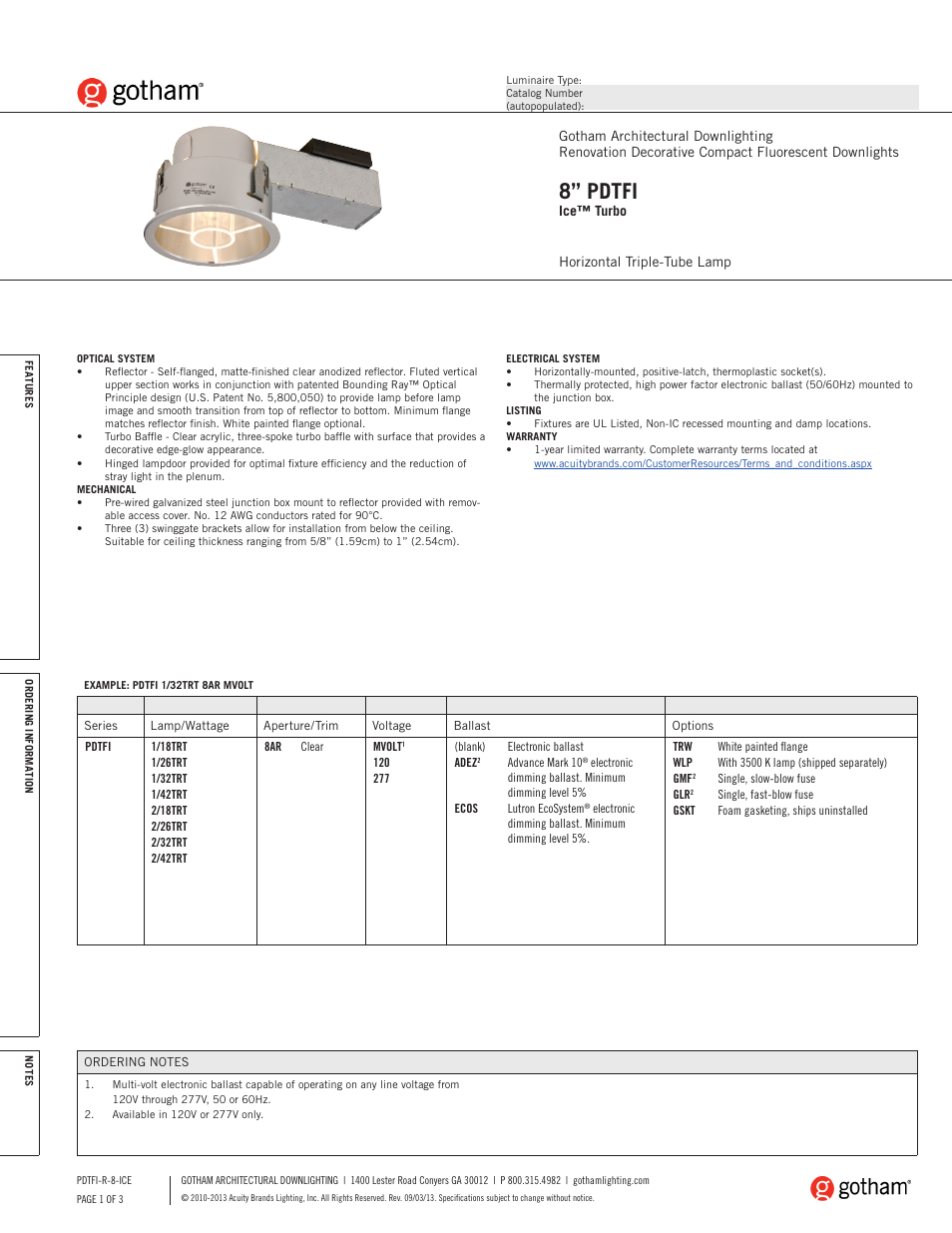 Gotham 8 PDTFI Ice Turbo SpecSheet User Manual | 3 pages
