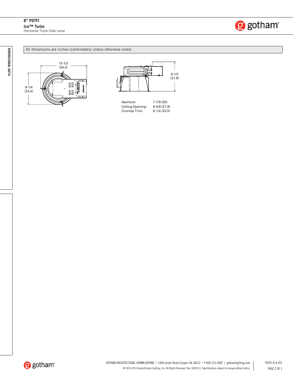 8” pdtfi ice™ turbo | Gotham 8 PDTFI Ice Turbo SpecSheet User Manual | Page 2 / 3