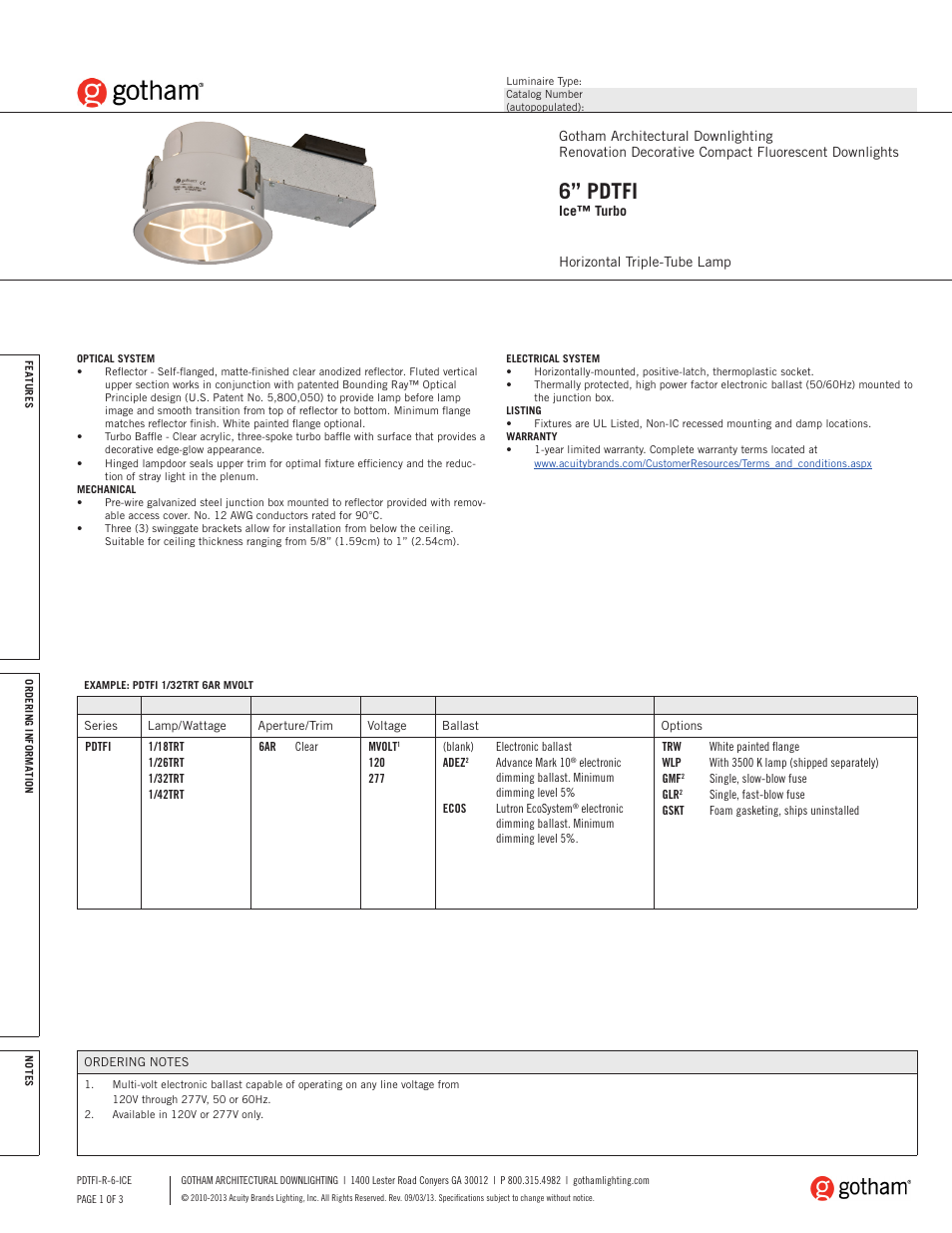 Gotham 6 PDTFI Ice Turbo SpecSheet User Manual | 3 pages