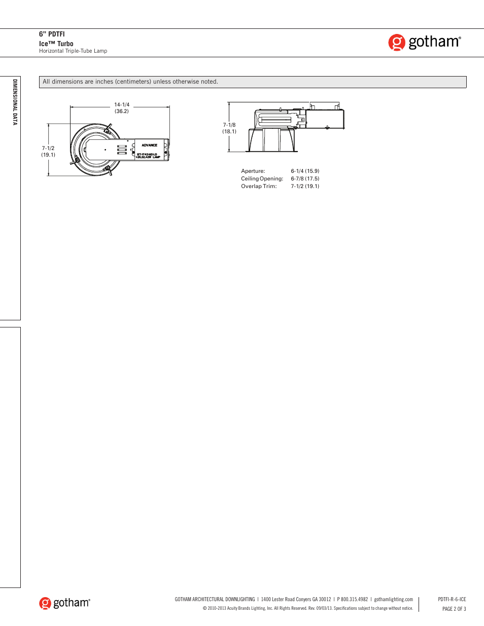 6” pdtfi ice™ turbo | Gotham 6 PDTFI Ice Turbo SpecSheet User Manual | Page 2 / 3