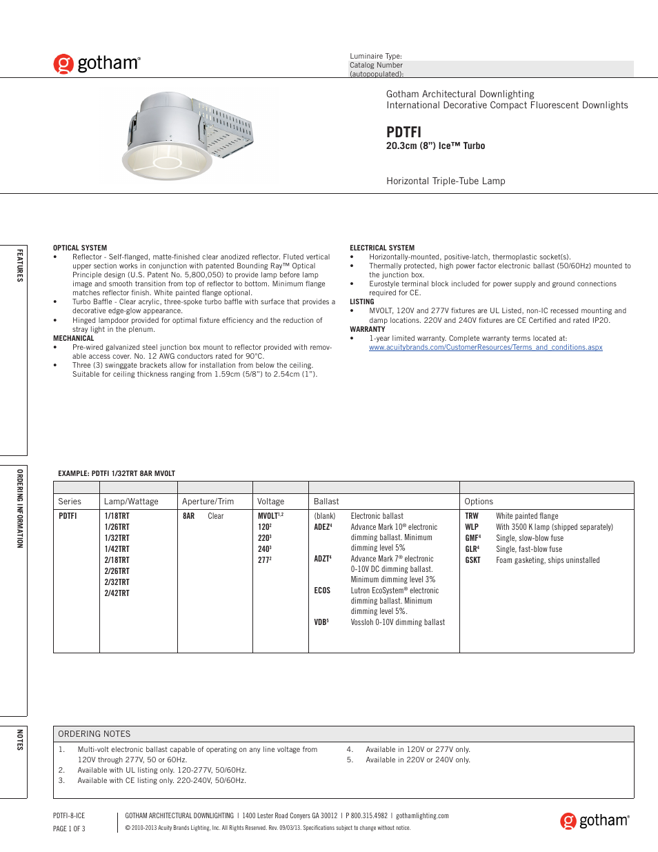 Gotham PDTFI 20.3cm (8) Ice Turbo SpecSheet User Manual | 3 pages