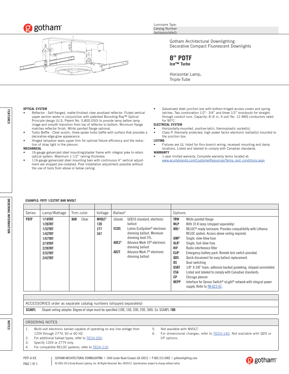Gotham 8 PDTF Ice Turbo SpecSheet User Manual | 3 pages