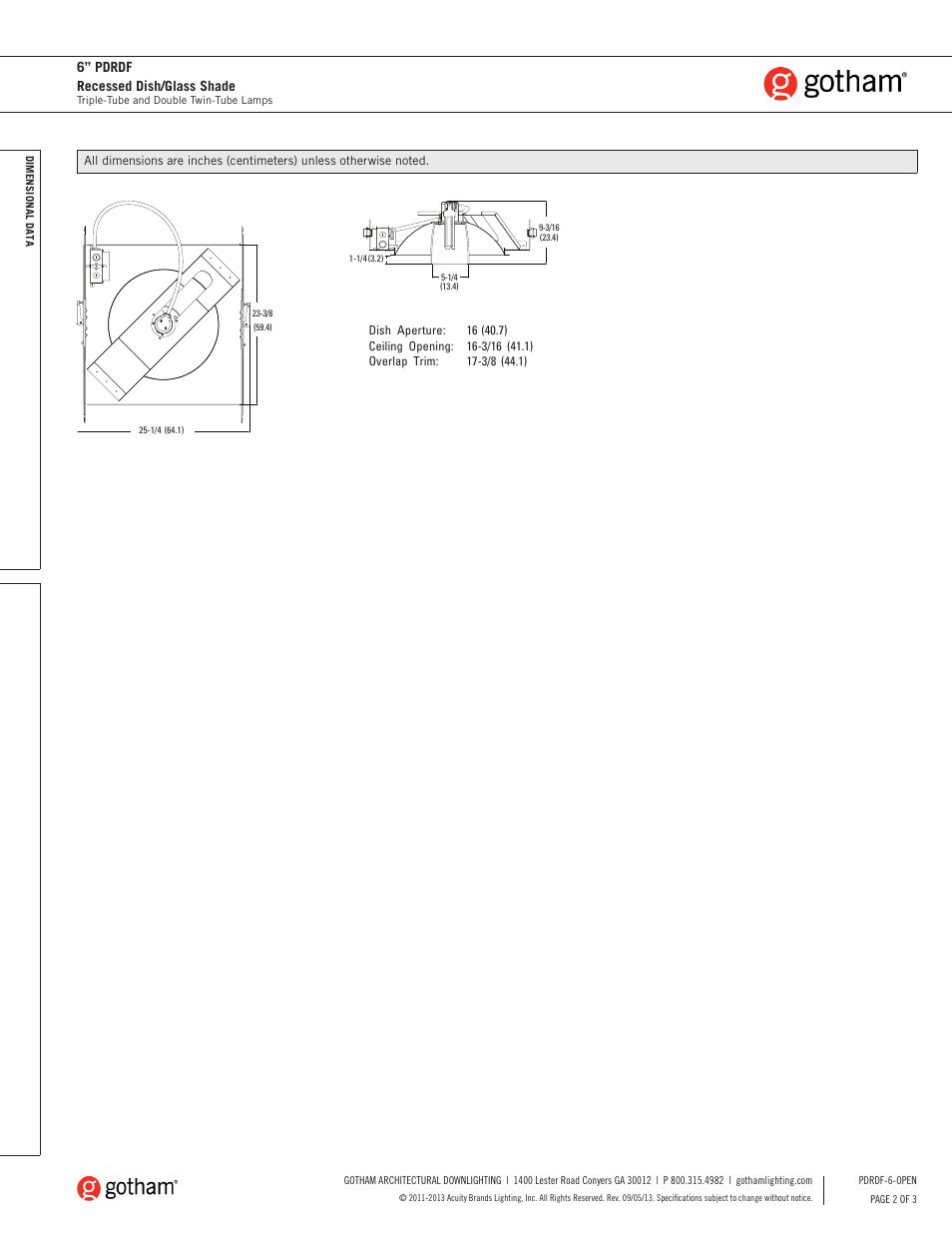 6” pdrdf recessed dish/glass shade | Gotham 6 PDRDF Recessed Dish_Glass Shade SpecSheet User Manual | Page 2 / 3