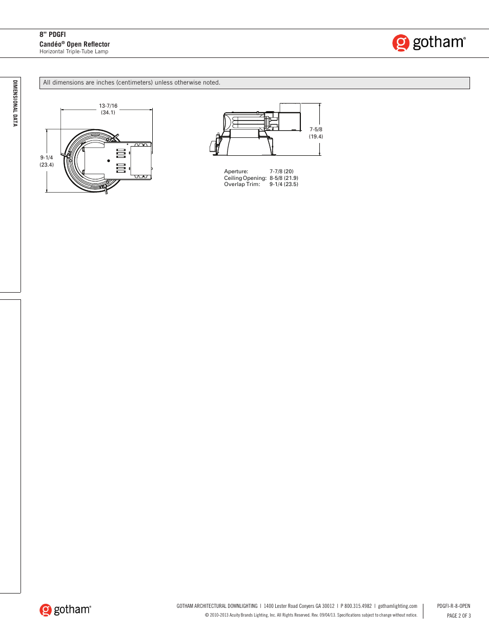 8” pdgfi candéo, Open reflector | Gotham 8 PDGFI Candéo Open Reflector SpecSheet User Manual | Page 2 / 3