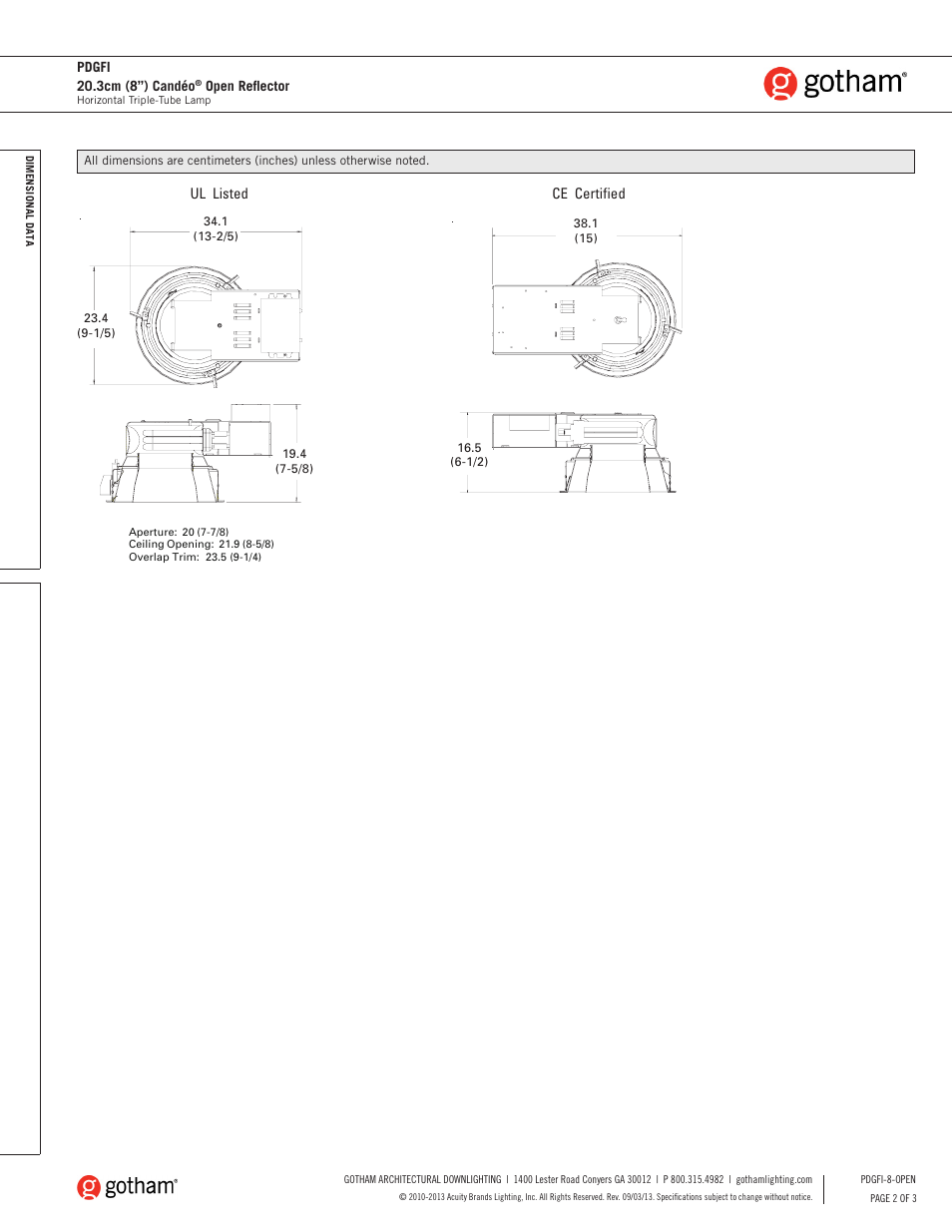 Gotham PDGFI 20.3cm (8) Candéo Open Reflector SpecSheet User Manual | Page 2 / 3