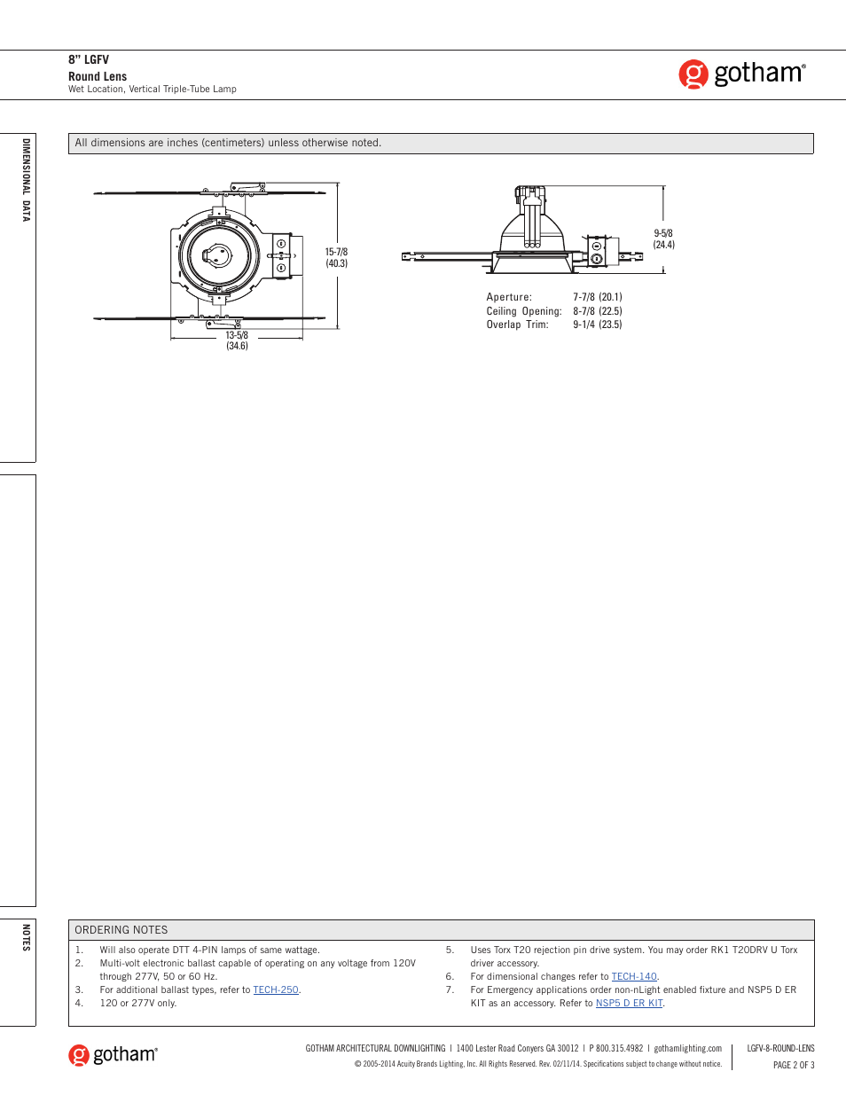 8” lgfv round lens | Gotham 8 LGFV Round Lens SpecSheet User Manual | Page 2 / 3
