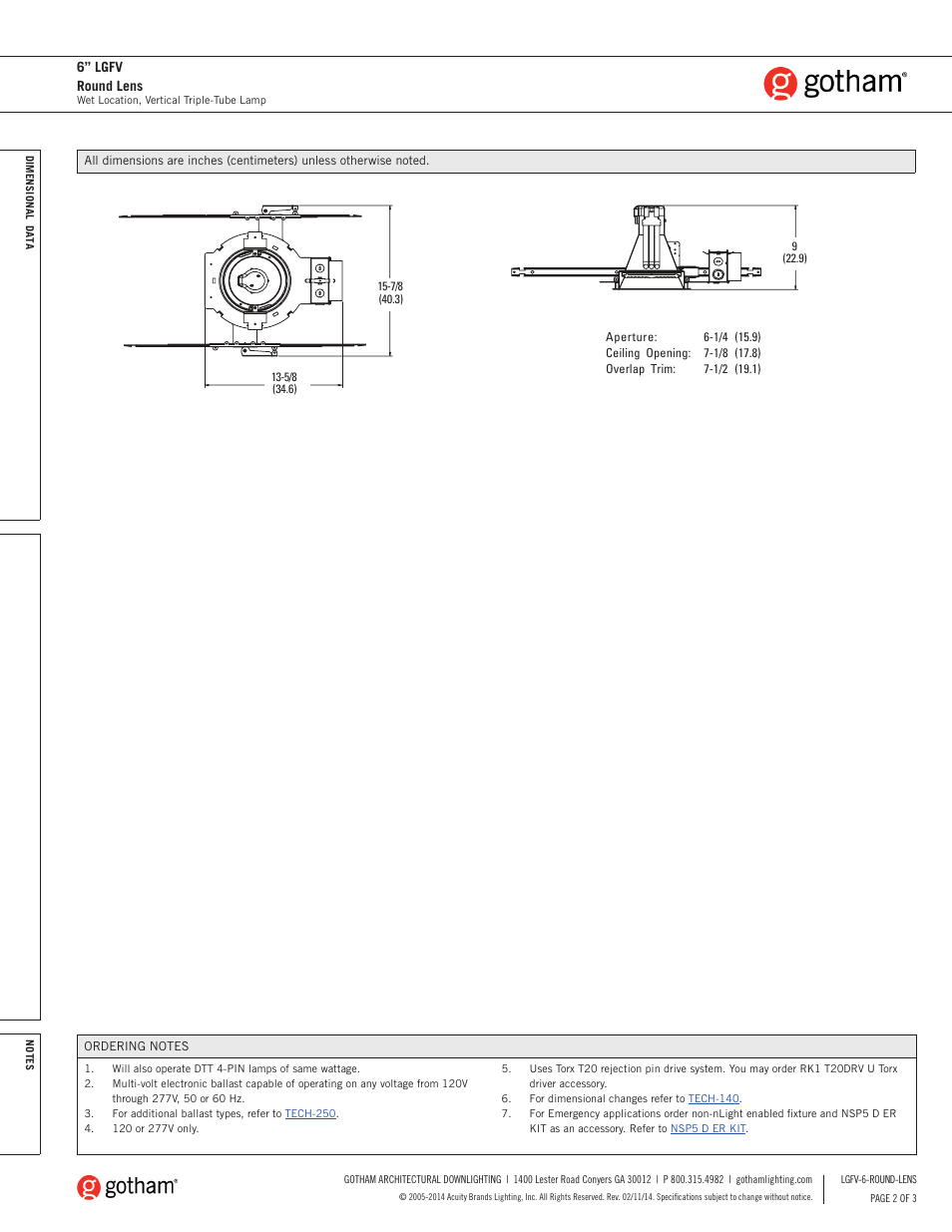 6” lgfv round lens | Gotham 6 LGFV Round Lens SpecSheet User Manual | Page 2 / 3