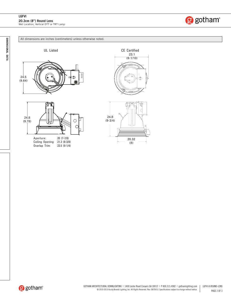 Gotham LGFVI 20.3cm (8) Round Lens SpecSheet User Manual | Page 2 / 3