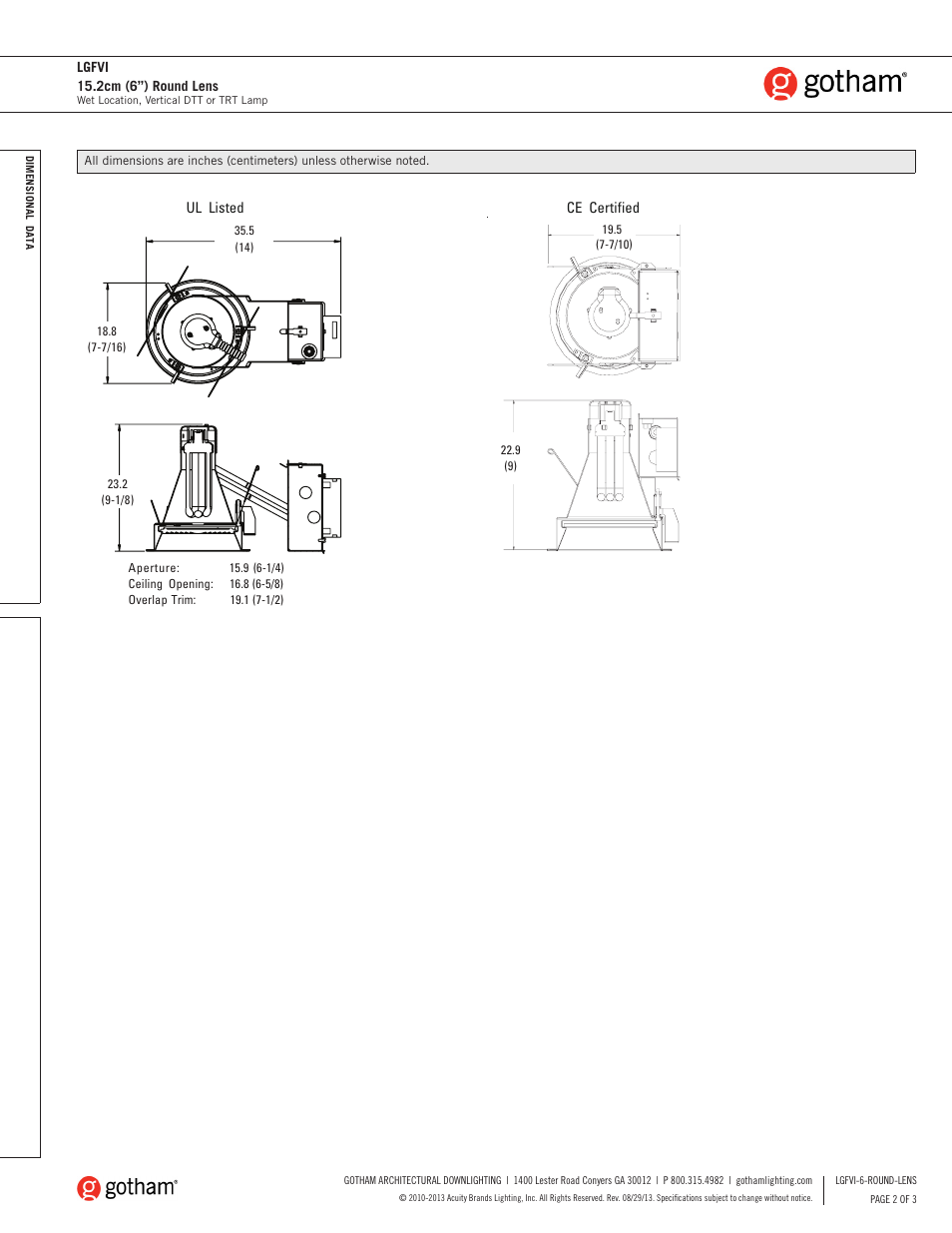 Gotham LGFVI 15.2cm (6) Round Lens SpecSheet User Manual | Page 2 / 3