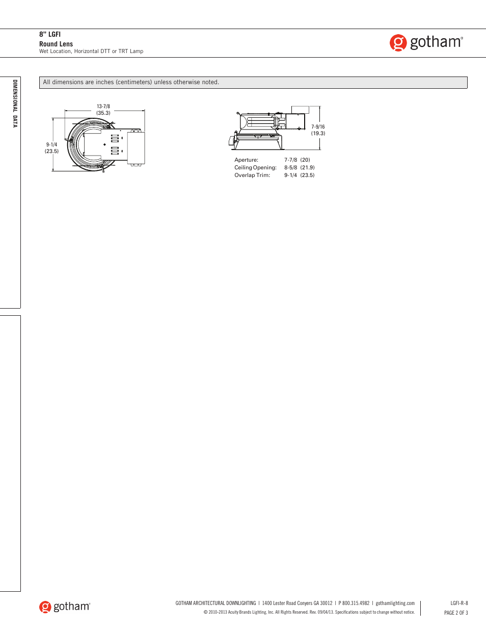 8” lgfi round lens | Gotham 8 LGFI Round Lens SpecSheet User Manual | Page 2 / 3