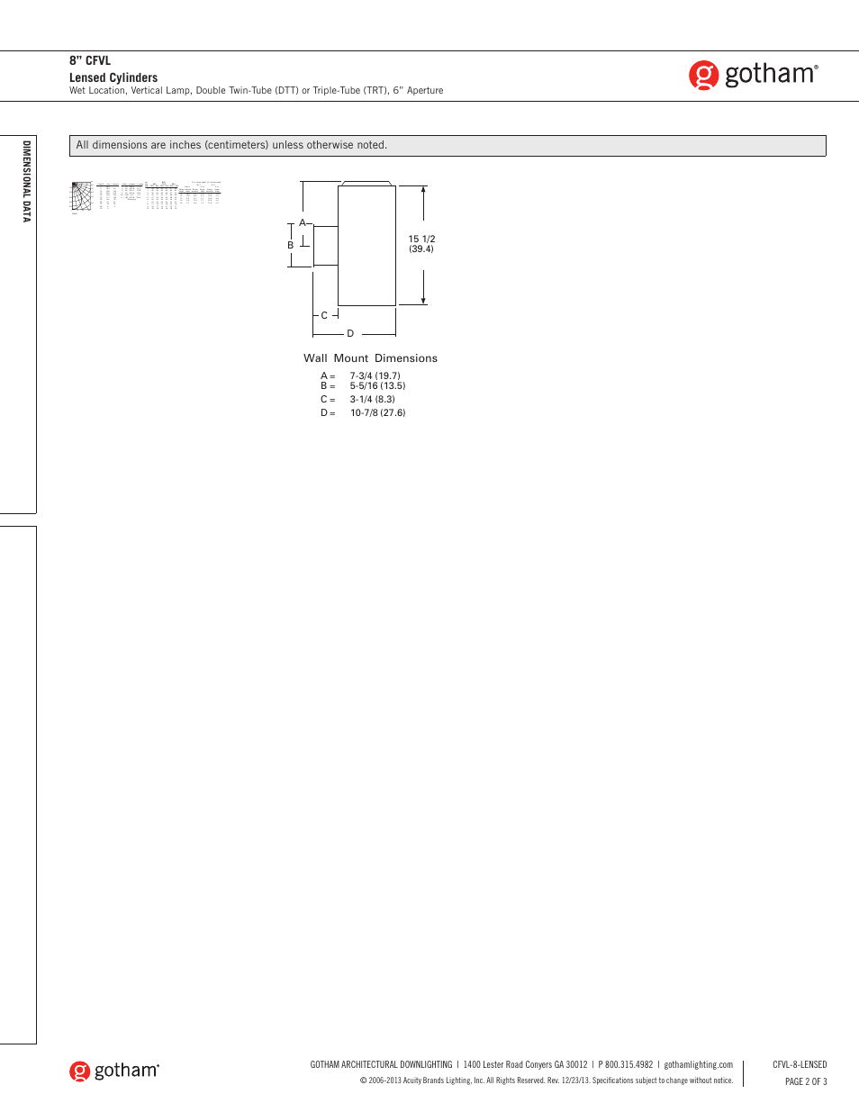 Gotham 8 CFVL Lensed Cylinders SpecSheet User Manual | Page 2 / 3