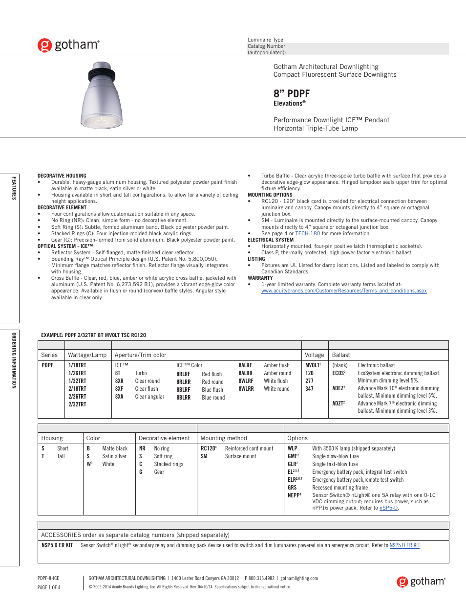 Gotham 8 PDPF Elevations Ice SpecSheet User Manual | 4 pages