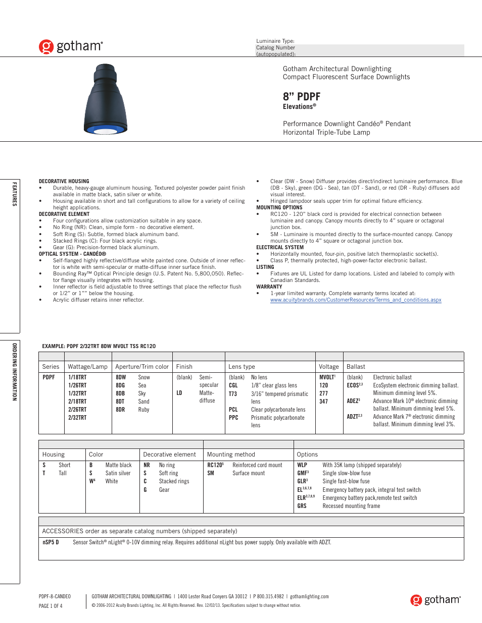 Gotham 8 PDPF Elevations Candéo SpecSheet User Manual | 4 pages