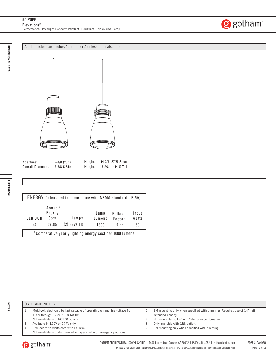 Energy | Gotham 8 PDPF Elevations Candéo SpecSheet User Manual | Page 2 / 4