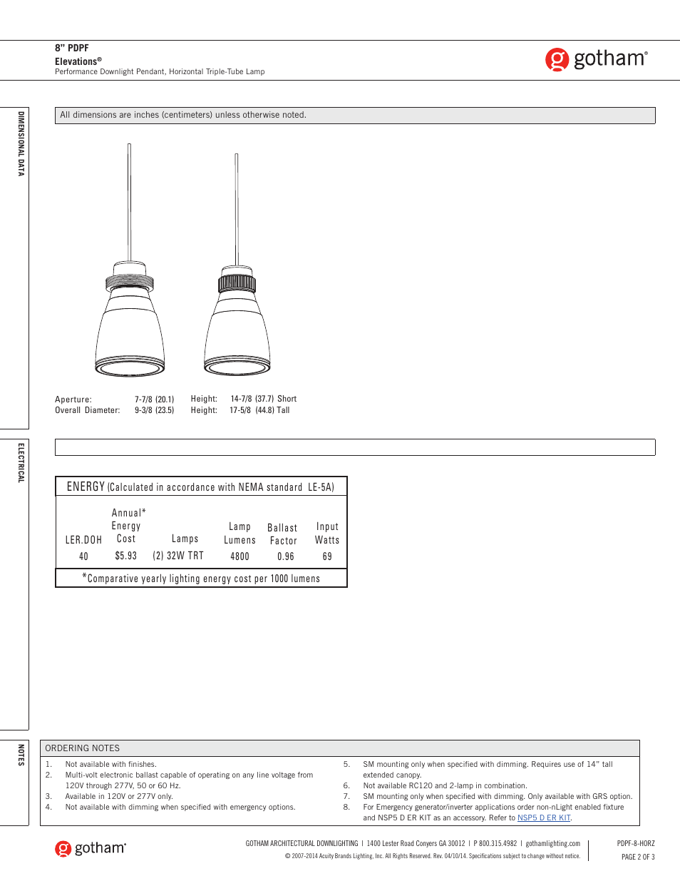Energy | Gotham 8 PDPF Elevations Horz SpecSheet User Manual | Page 2 / 3