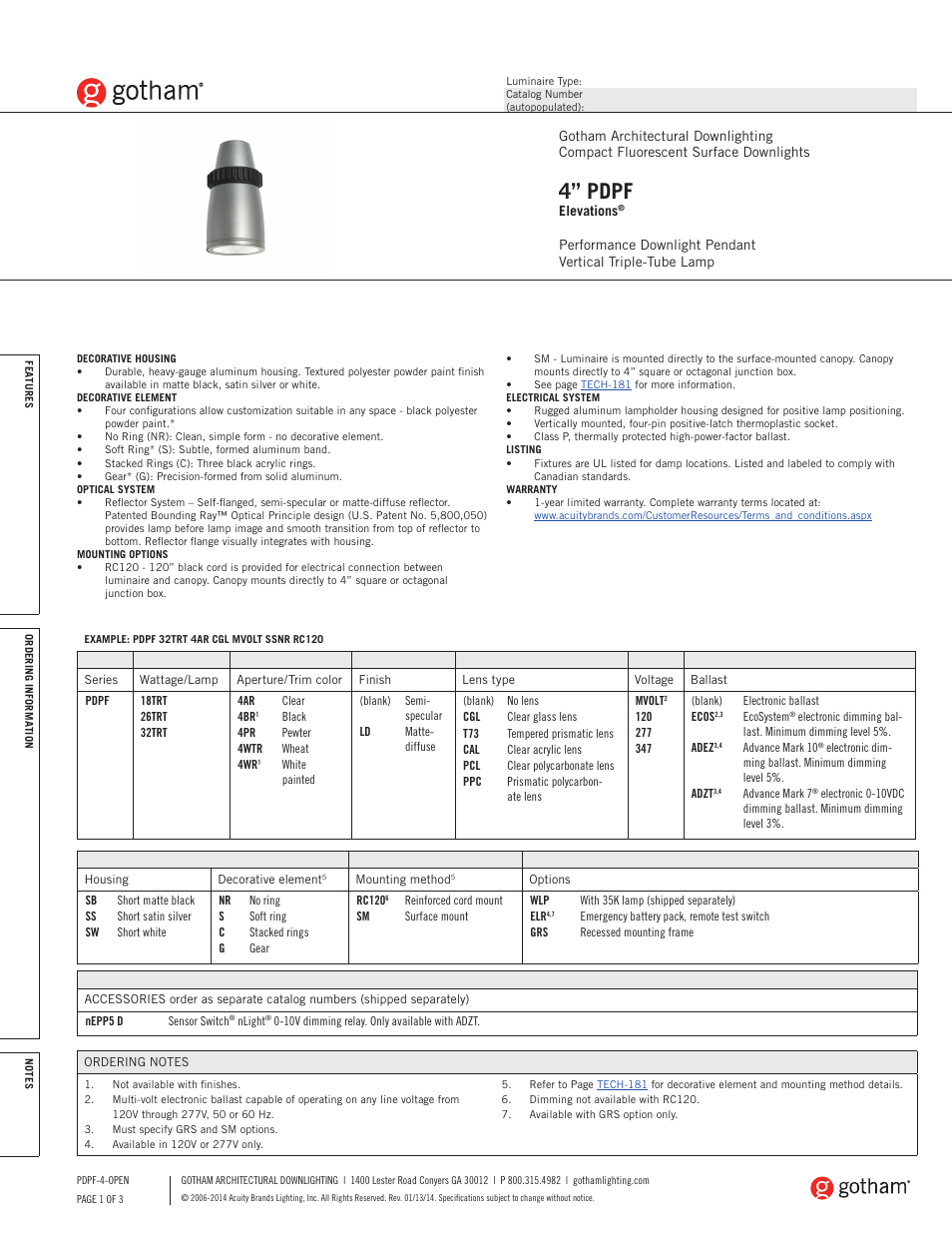 Gotham 4 PDPF Elevations SpecSheet User Manual | 3 pages