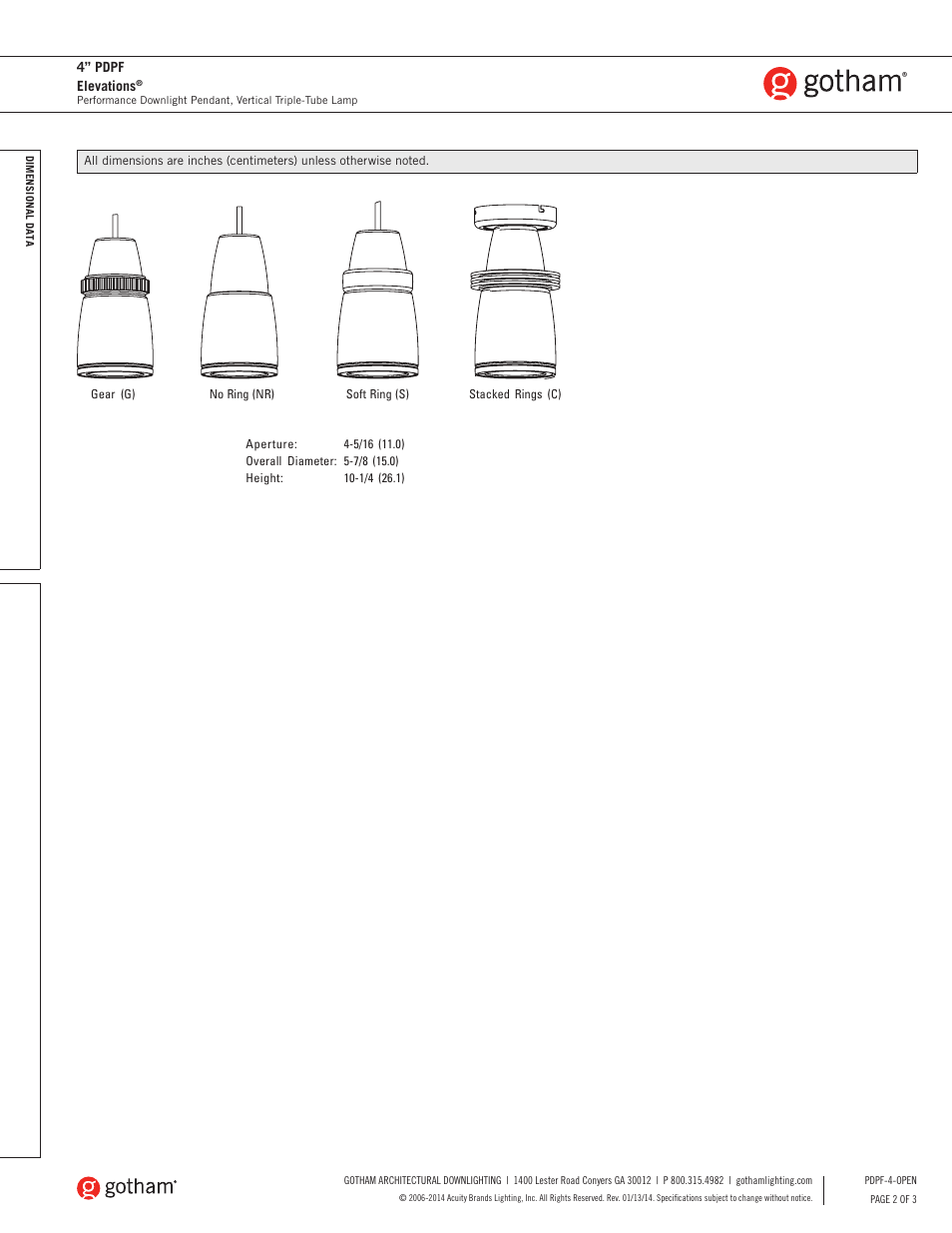 Gotham 4 PDPF Elevations SpecSheet User Manual | Page 2 / 3