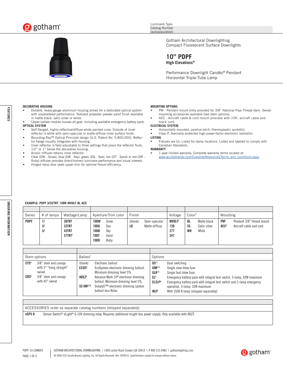 Gotham 10 PDPF High Elevations Candéo SpecSheet User Manual | 4 pages