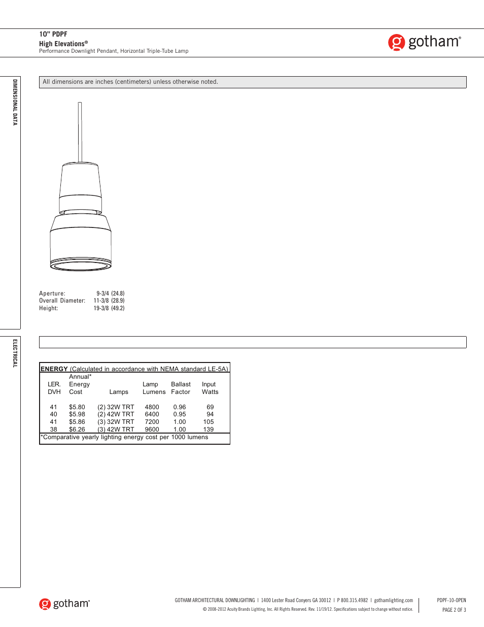 Gotham 10 PDPF High Elevations Downlight SpecSheet User Manual | Page 2 / 3