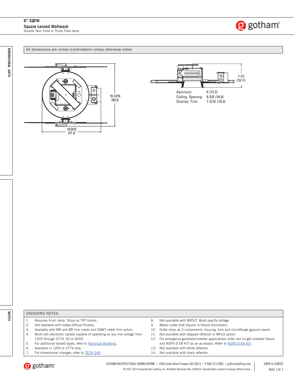 6” sqfw square lensed wallwash | Gotham 6 SQFW Square Lensed Wallwash SpecSheet User Manual | Page 2 / 3