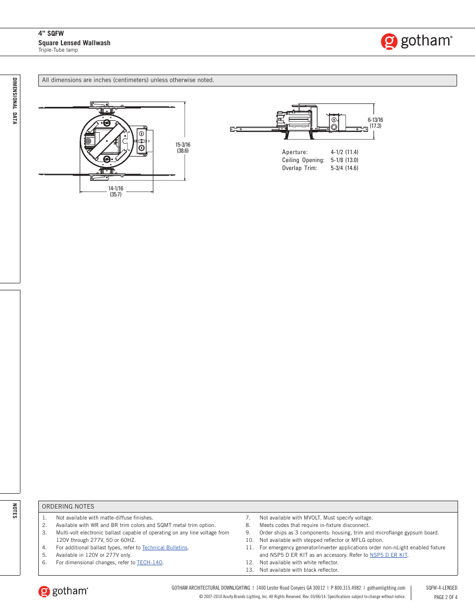 4” sqfw square lensed wallwash | Gotham 4 SQFW Square Lensed Wallwash SpecSheet User Manual | Page 2 / 4