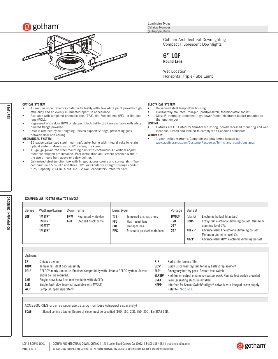 Gotham 6 LGF Round Lens SpecSheet User Manual | 3 pages