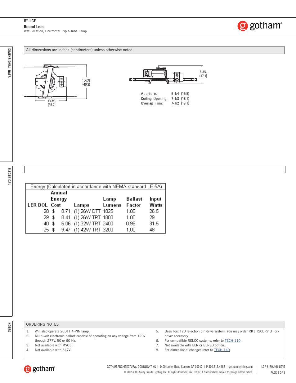 6” lgf round lens | Gotham 6 LGF Round Lens SpecSheet User Manual | Page 2 / 3