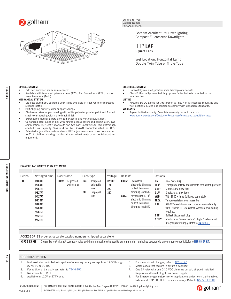 Gotham 11 LAF Square Lens SpecSheet User Manual | 3 pages