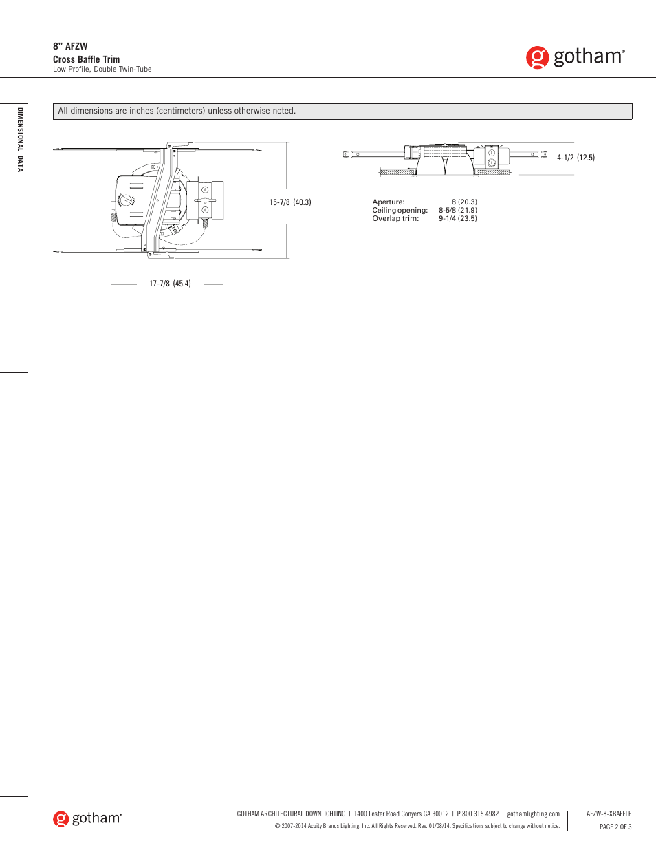 8” afzw cross baffle trim | Gotham 8 AFZW Cross Baffle Trim SpecSheet User Manual | Page 2 / 3