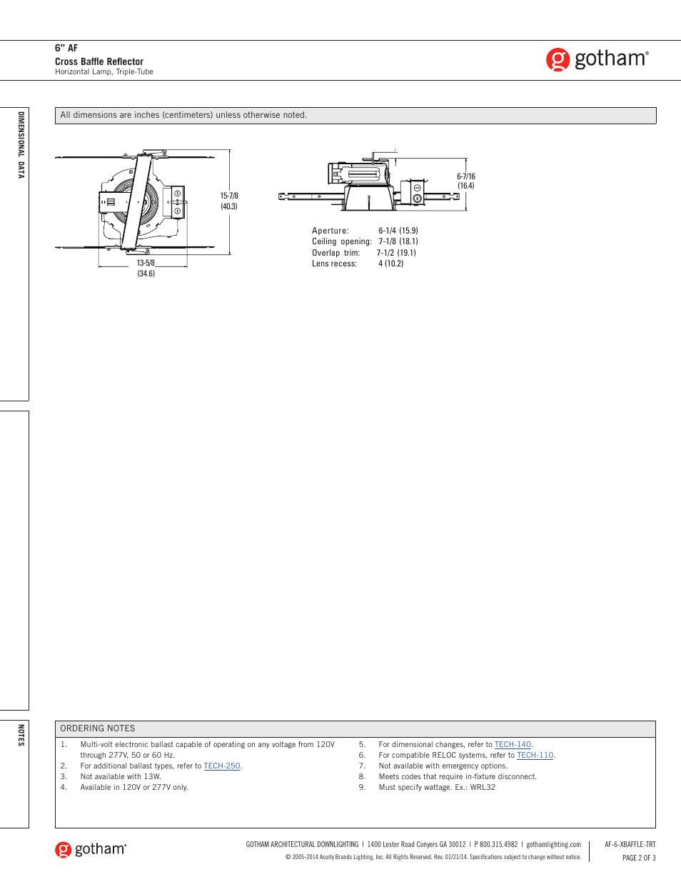 6” af cross baffle reflector | Gotham 6 AF Cross Baffle Reflector SpecSheet User Manual | Page 2 / 3