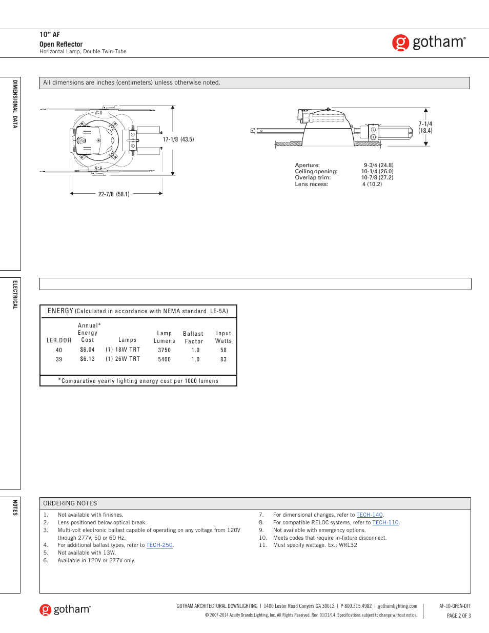 Gotham 10 AF Open Reflector DTT SpecSheet User Manual | Page 2 / 3