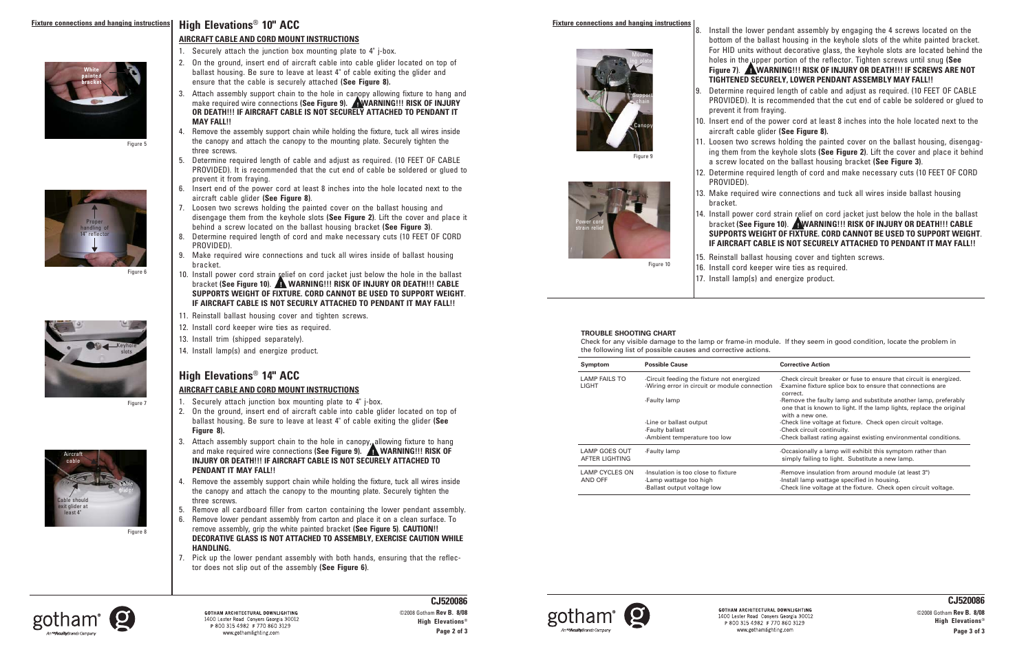 High elevations, 10" acc, 14" acc | Aircraft cable and cord mount instructions | Gotham High Elevations Performance Decorative Pendant 10 and 14 User Manual | Page 2 / 2