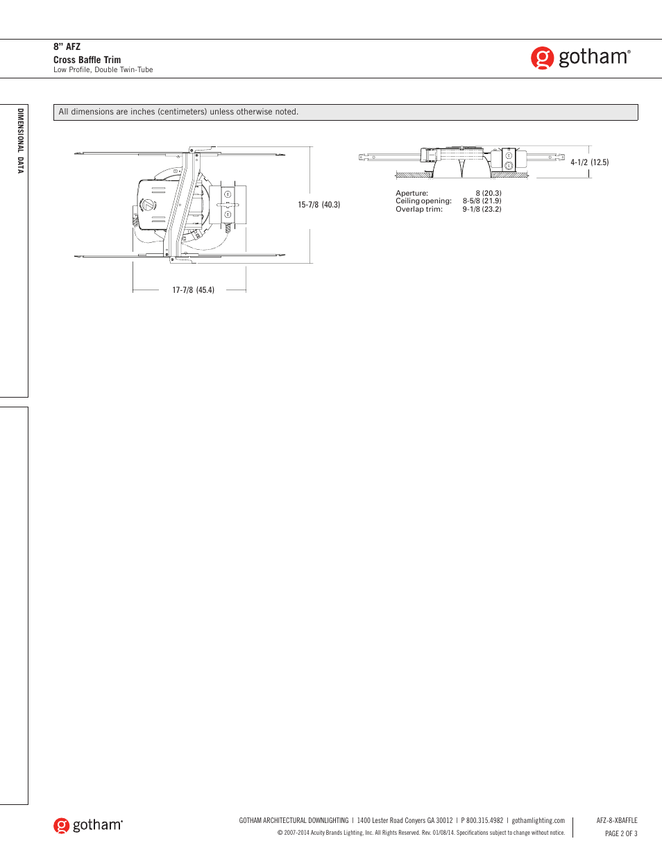 8” afz cross baffle trim | Gotham 8 AFZ Cross Baffle Trim SpecSheet User Manual | Page 2 / 3