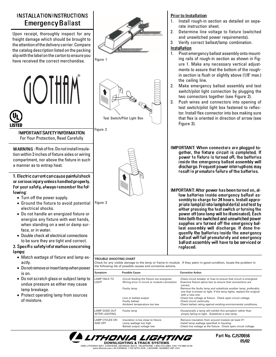 Gotham Emergency Ballast User Manual | 1 page