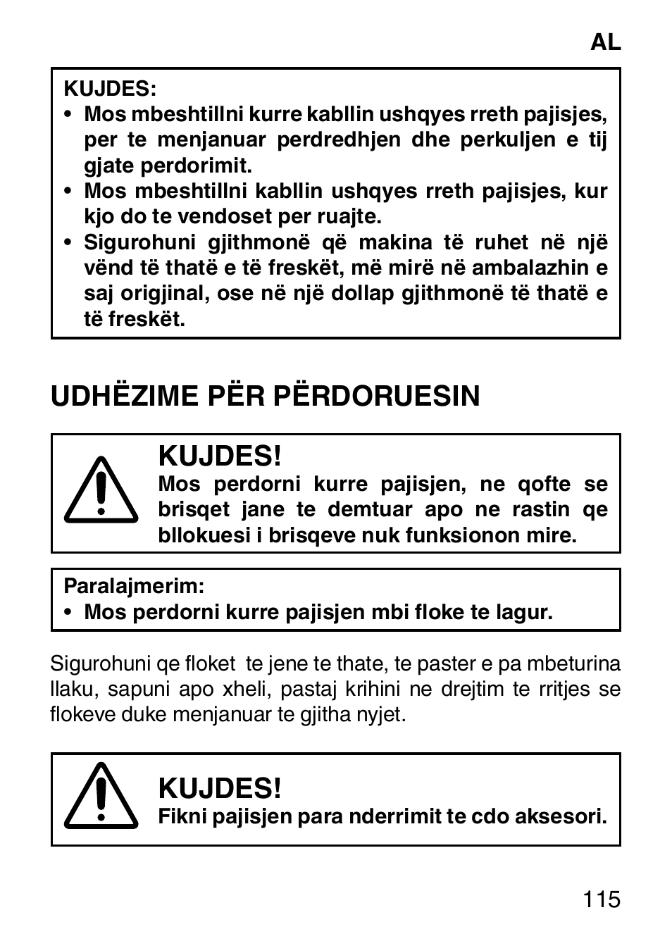Udhëzime për përdoruesin kujdes, Kujdes | Imetec HI MAN EXPERT HC7 200 User Manual | Page 122 / 128