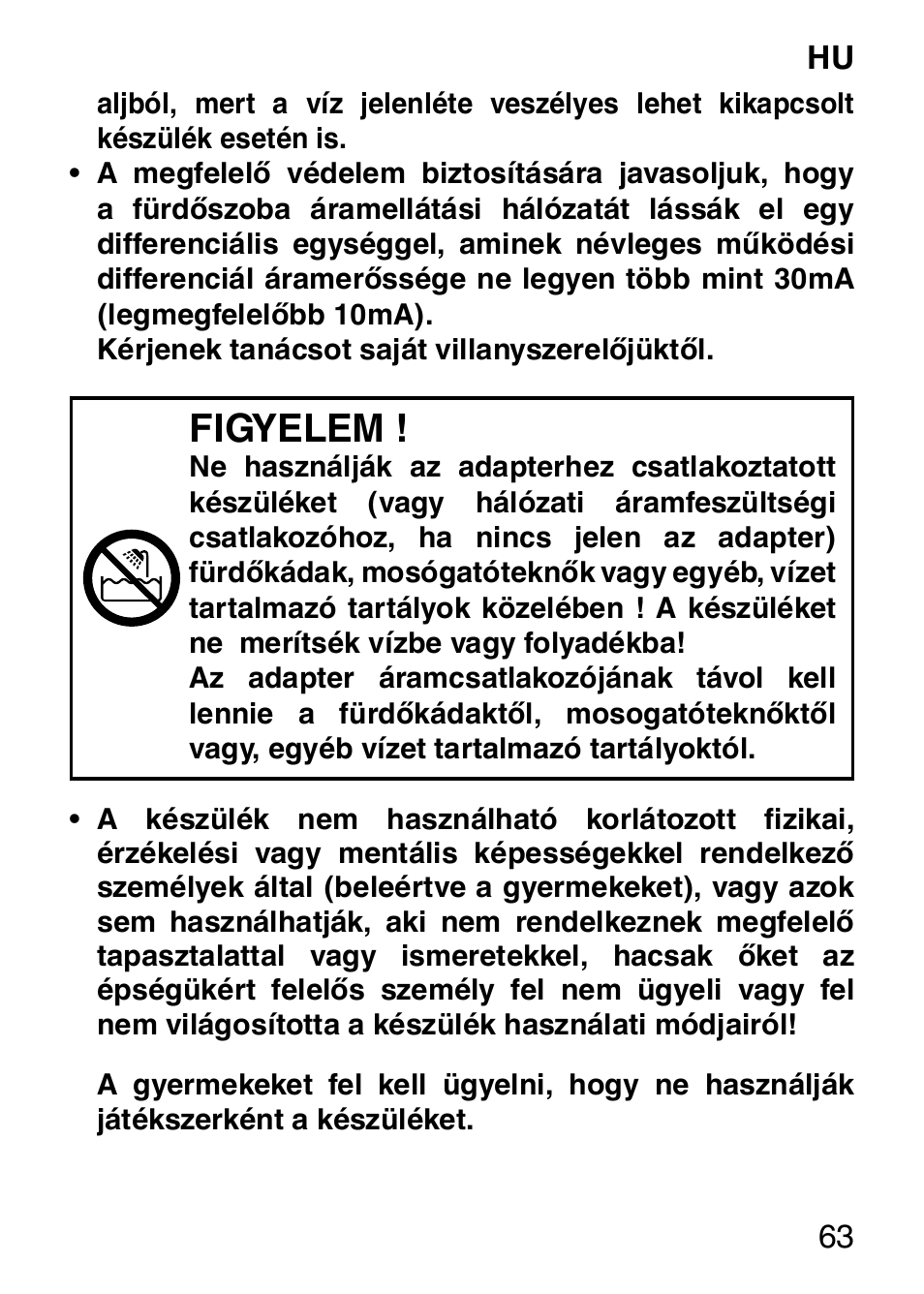 Figyelem | Imetec HI MAN EXPERT HC7 200 User Manual | Page 70 / 128