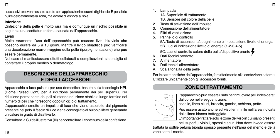 Descrizione dell’apparecchio e degli accessori, Zone di trattamento | Imetec BELLISSIMA ZERO User Manual | Page 10 / 59